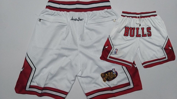 Bulls White 1997 NBA Finais Patch Mesh Shorts