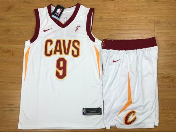 Cavaliers 9 Dwyane Wade White Nike Swingman Jersey(With Shorts)