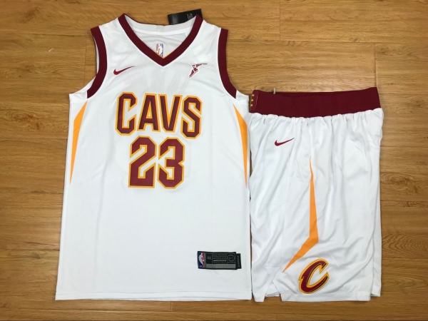 Cavaliers 23 Lebron James White Nike Swingman Jersey(With Shorts)