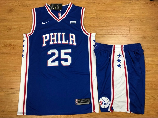 76ers 25 Ben Simmons Blue Nike Swingman Jersey(With Shorts)