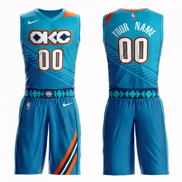 Thunder Blue 2018-19 City Edition Men's Customized Nike Swingman Jersey(With Shorts)