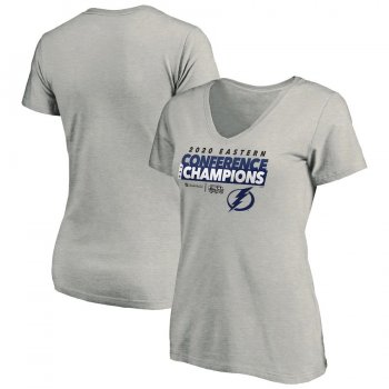 Women's Tampa Bay Lightning Fanatics Branded Gray 2020 Eastern Conference Champions Locker Room Taped Up V-Neck T-Shirt