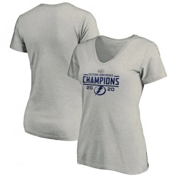 Women's Tampa Bay Lightning Fanatics Branded Heather Gray 2020 Eastern Conference Champions Wreak Havoc V-Neck T-Shirt