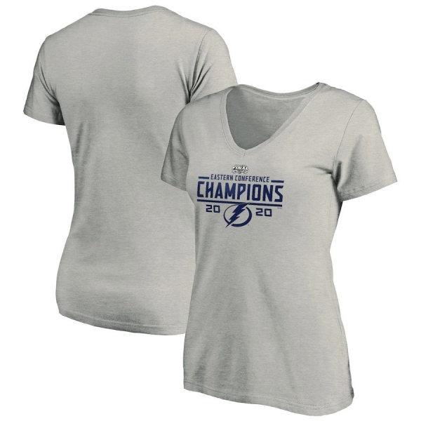 Women's Tampa Bay Lightning Fanatics Branded Heather Gray 2020 Eastern Conference Champions Wreak Havoc V-Neck T-Shirt