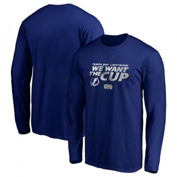 Men's Tampa Bay Lightning Fanatics Branded Royal 2020 Stanley Cup Final Bound We Want the Cup Long Sleeve T-Shirt