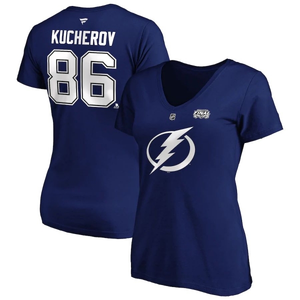 Women's Fanatics Branded Tampa Bay Lightning Nikita Kucherov Blue 2020 Stanley Cup Final Bound Authentic Stack Name & Number V-Neck T-Shirt