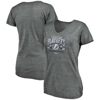 Women's Tampa Bay Lightning Fanatics Branded Heather Gray 2020 Stanley Cup Playoffs Bound Goon Tri-Blend V-Neck T-Shirt