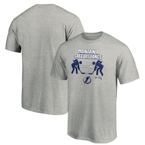 Men's Tampa Bay Lightning Fanatics Branded Heather Gray 2020 Stanley Cup Playoffs Bound Safe Distance T-Shirt