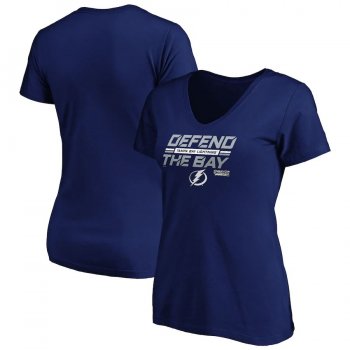 Women's Tampa Bay Lightning Fanatics Branded Royal 2020 Stanley Cup Playoffs Bound Tilted Ice V-Neck T-Shirt