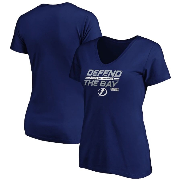 Women's Tampa Bay Lightning Fanatics Branded Royal 2020 Stanley Cup Playoffs Bound Tilted Ice V-Neck T-Shirt