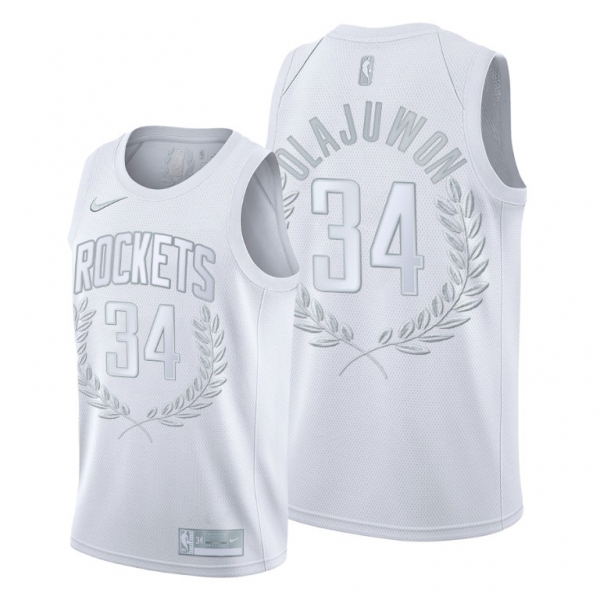 Hakeem Olajuwon #34 Platinum Limited Rockets Glory Retired White Jersey