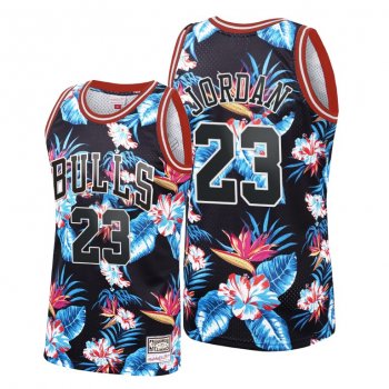 Bulls Michael Jordan #23 Floral Fashion Black Jersey