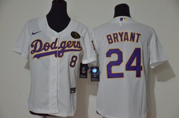 Youth Los Angeles Dodgers #24 Kobe Bryant White Purple Name KB Patch Stitched MLB Cool Base Nike Jersey