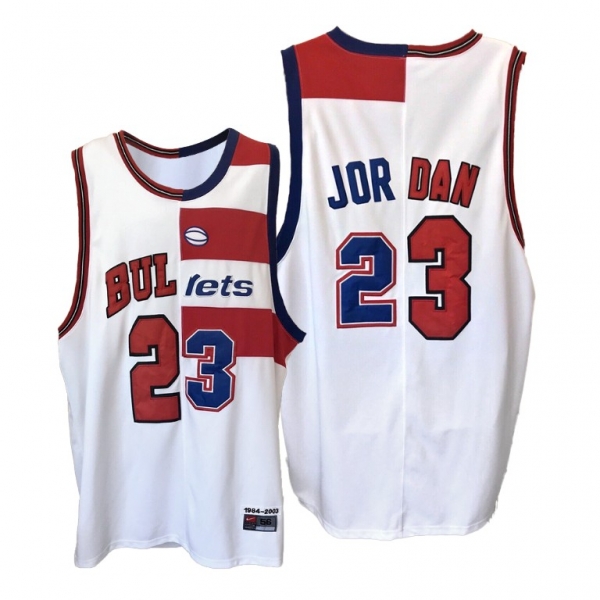 Michael Jordan White Half Bulls Half Bullets #23 Jersey Throwback Split