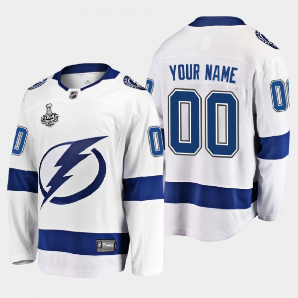 Men's Tampa Bay Lightning Custom #00 2020 Stanley Cup Final Away Breakaway Player White Jersey