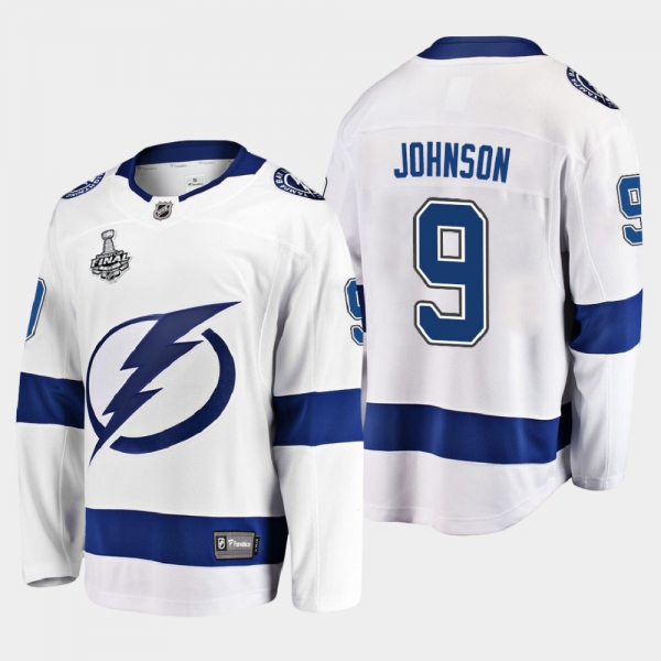 Men's Tampa Bay Lightning Tyler Johnson #9 2020 Stanley Cup Final Away Breakaway Player White Jersey