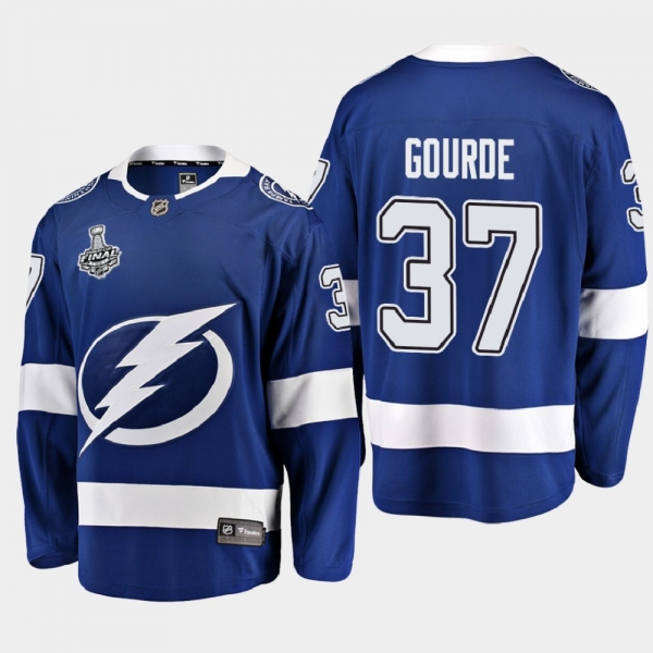 Men's Tampa Bay Lightning Yanni Gourde #37 2020 Stanley Cup Final Home Breakaway Player Blue Jersey