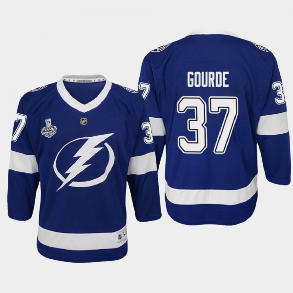 Youth Tampa Bay Lightning Yanni Gourde #37 2020 Stanley Cup Final Home Replica Player Jersey Blue