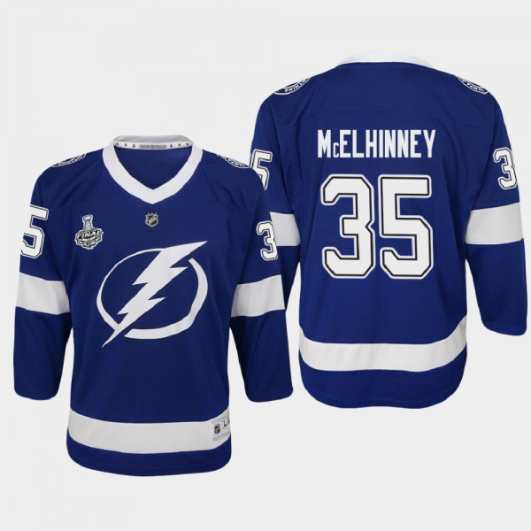 Youth Tampa Bay Lightning Curtis McElhinney #35 2020 Stanley Cup Final Home Replica Player Jersey Blue