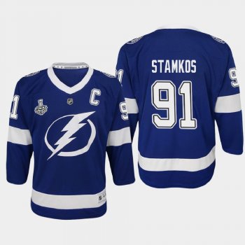 Youth Tampa Bay Lightning Steven Stamkos #91 2020 Stanley Cup Final Home Replica Player Jersey Blue