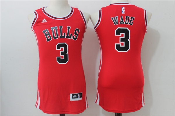 Women NBA Chicago Bulls 3 Dwyane Wade Red Dress Jersey