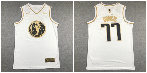 Mavericks 77 Luka Doncic White Gold Nike Swingman Jersey