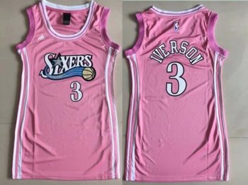 Women NBA Philadelphia 76ers 3 Allen Iverson Pink Dress Jersey