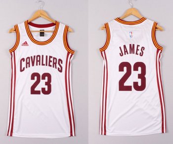 Women 2014 2015 NBA Cleveland Cavaliers 23 Lebron James White Dress Jerseys