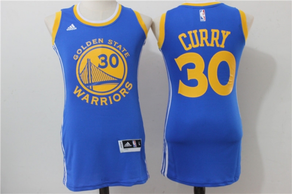 Women NBA Golden State Warriors 30 Stephen Curry Blue Dress Jersey