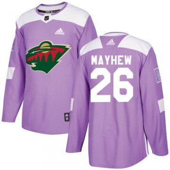 Men's Adidas Minnesota Wild Gerald Mayhew Purple Ized Fights Cancer Practice Jersey - Authentic