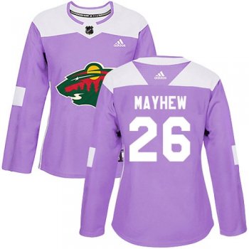 Women's Adidas Minnesota Wild Gerald Mayhew Purple Ized Fights Cancer Practice Jersey - Authentic