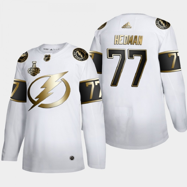 Men's Tampa Bay Lightning Victor Hedman #77 2020 Stanley Cup Final Gold Limited White Jersey