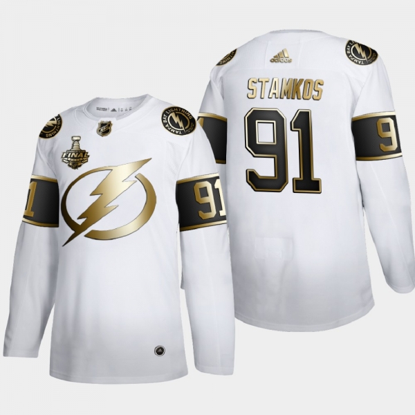 Men's Tampa Bay Lightning Steven Stamkos #91 2020 Stanley Cup Final Gold Limited White Jersey