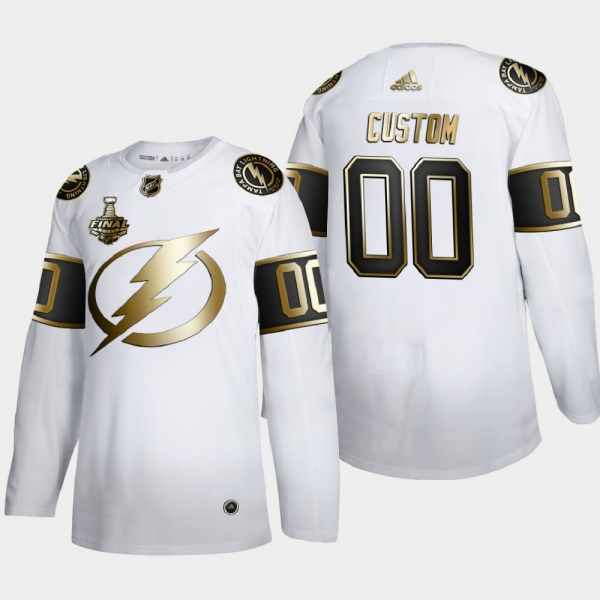 Men's Tampa Bay Lightning Custom #00 2020 Stanley Cup Final Gold Limited White Jersey