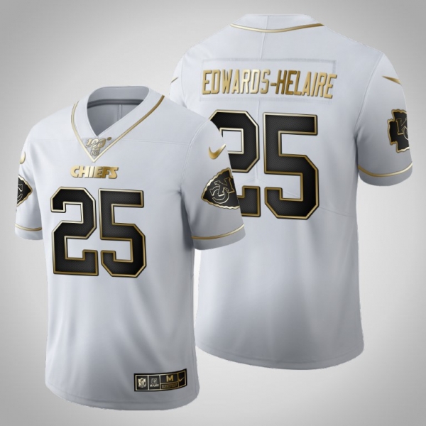 Kansas City Chiefs #25 Clyde Edwards-Helaire Jersey 2020 NFL Draft White Golden Edition - Men's