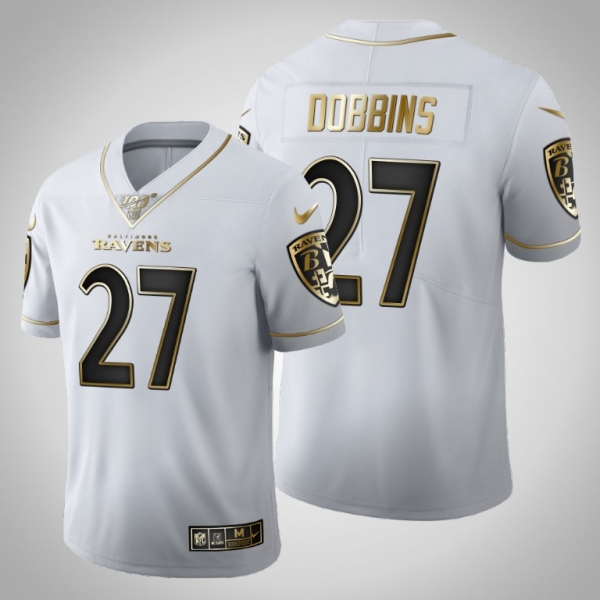 Baltimore Ravens #27 J.K. Dobbins Jersey 2020 NFL Draft White Golden Edition - Men's