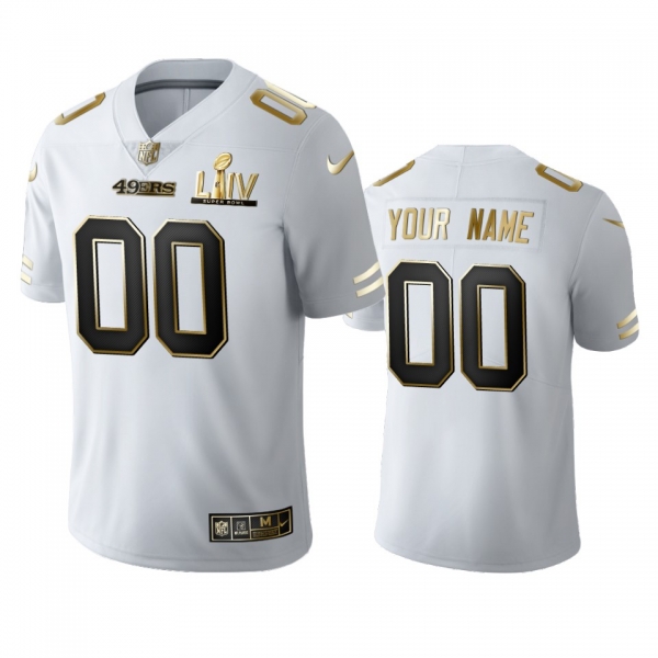 Custom 49ers White Super Bowl LIV Golden Edition Jersey