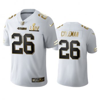 Tevin Coleman 49ers White Super Bowl LIV Golden Edition Jersey