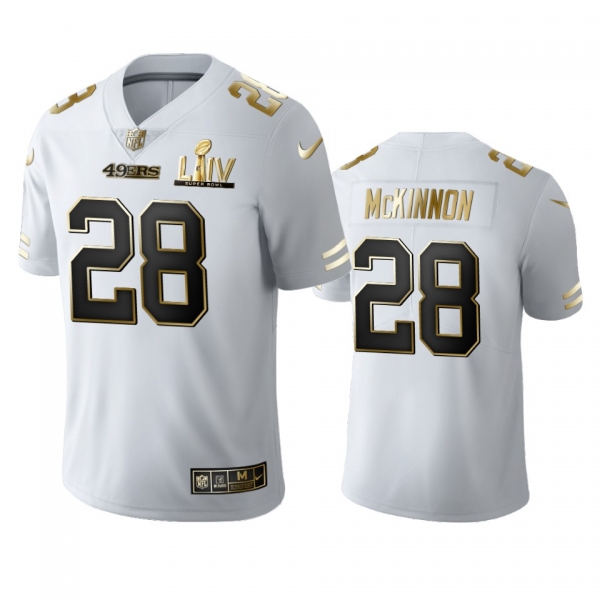 Jerick McKinnon 49ers White Super Bowl LIV Golden Edition Jersey