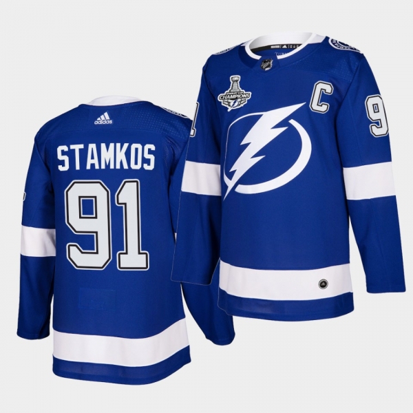 Tampa Bay Lightning Steven Stamkos 2020 Stanley Cup Champions Authentic Home Blue Men Jersey