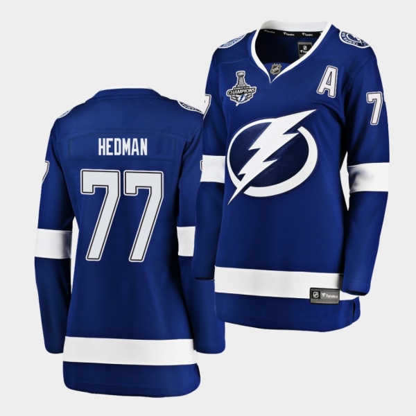 Tampa Bay Lightning Victor Hedman 2020 Stanley Cup Champions Home Blue Women Jersey