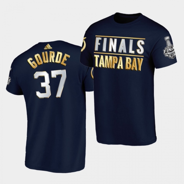 Yanni Gourde Lightning 2020 Stanley Cup Finals Golden Limited Navy T-Shirt