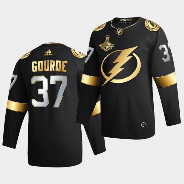 Tampa Bay Lightning Yanni Gourde 2020 Stanley Cup Champions Authentic Golden Limited Black Jersey