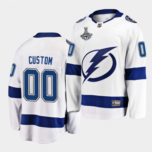 Tampa Bay Lightning Custom 2020 Stanley Cup Champions Away White Men Jersey