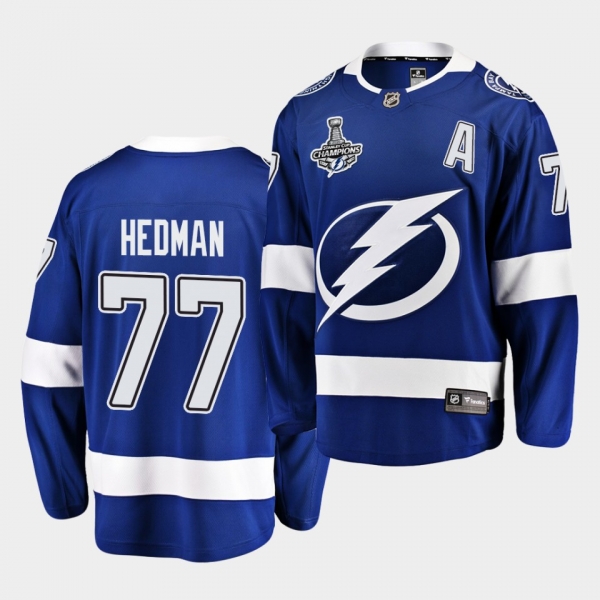 Tampa Bay Lightning Victor Hedman 2020 Stanley Cup Champions Home Blue Men Jersey