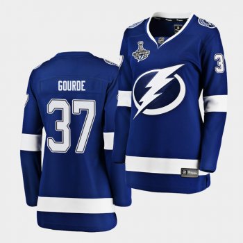 Tampa Bay Lightning Yanni Gourde 2020 Stanley Cup Champions Home Blue Women Jersey