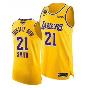 J.R. Smith LA Lakers 2020 NBA Finals G1 G4 Authentic Gold Jersey Justice Now