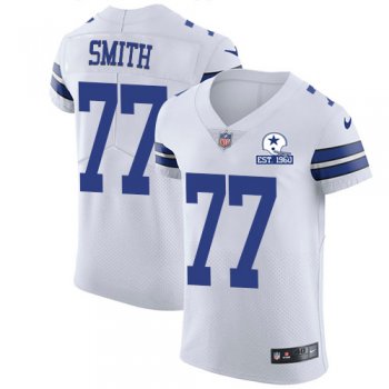 Nike Cowboys #77 Tyron Smith White Men's Stitched With Established In 1960 Patch NFL New Elite Jersey