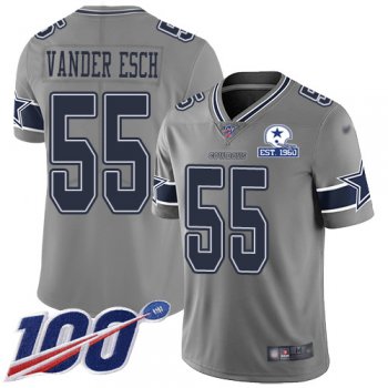 Nike Cowboys #55 Leighton Vander Esch Gray Men's Stitched With Established In 1960 Patch NFL Limited Inverted Legend 100th Season Jersey