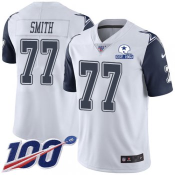 Nike Cowboys #77 Tyron Smith White Men's Stitched With Established In 1960 Patch NFL Limited Rush 100th Season Jersey